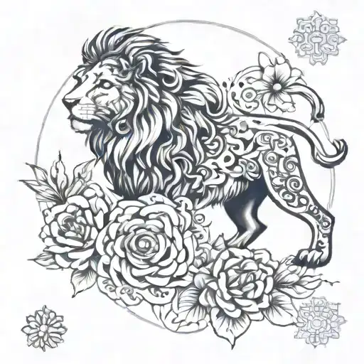 Mandala With Lion And Flowers