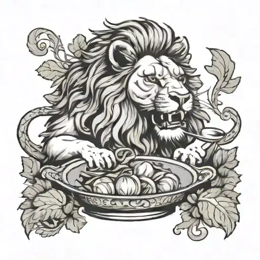 A Disgusted Lion Staring A Cabbage Dish