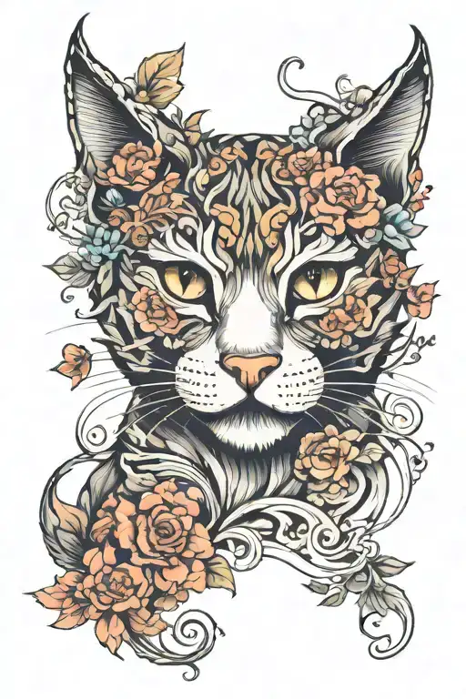 Cat Twisted In Flowers