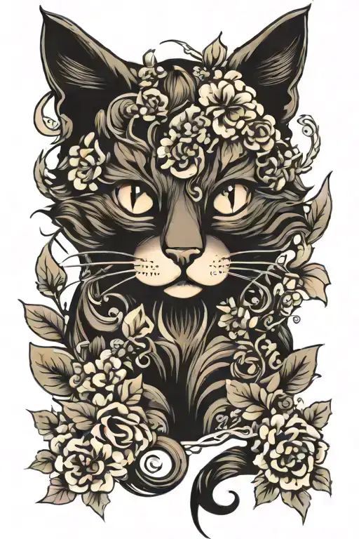 Cat Twisted In Flowers