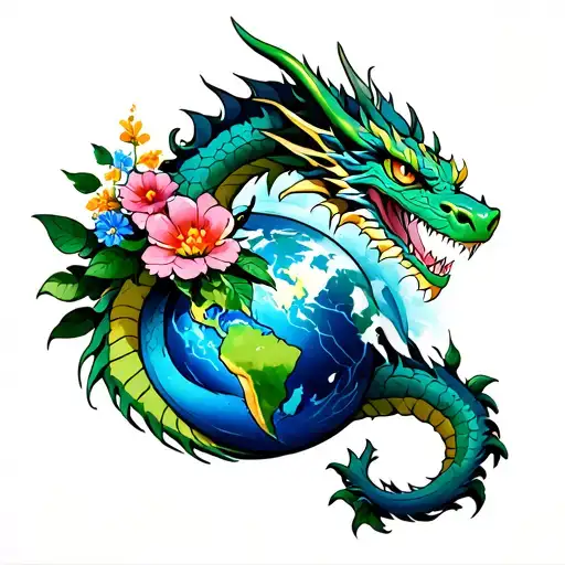 Earth Amphiptere Dragon With Flowering Growing On It