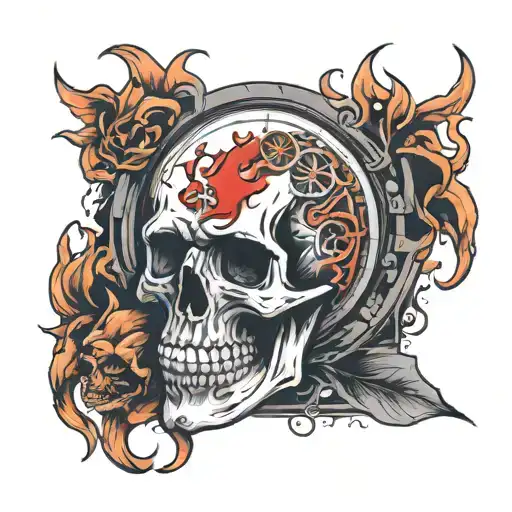 Skull Clock Blood And Flames