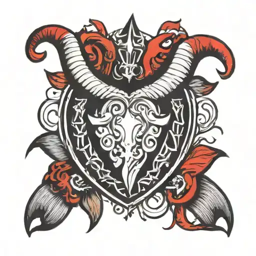 Red Heart Outline With The Capricorn Sign In The Middle