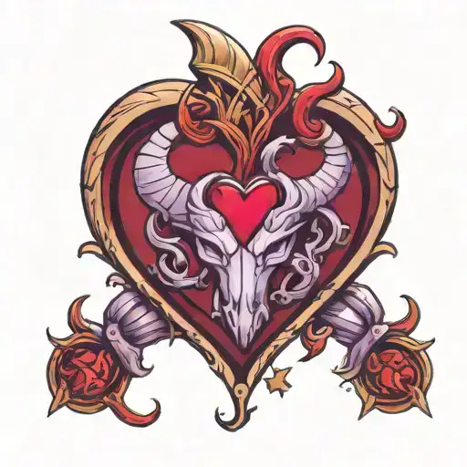 Red Heart Outline With A Metallic Purple Capricorn Sign In The Middle Of The Heart