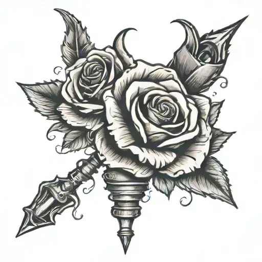 Capricorn Symbol And Rose And Bullet Tattoo Design