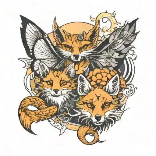 Moth And Fox And Dragon With Sun