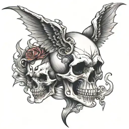 Skull And Demon Half Angel