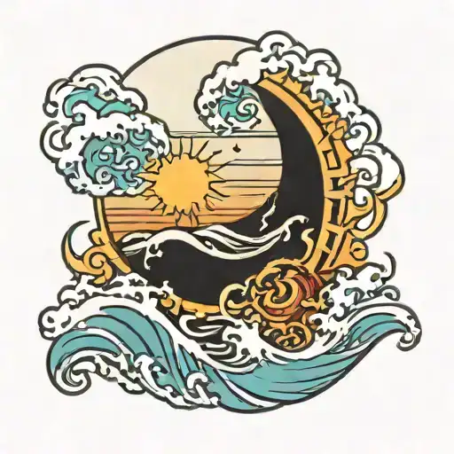 Sun Moon Lighting And Wave Crashing