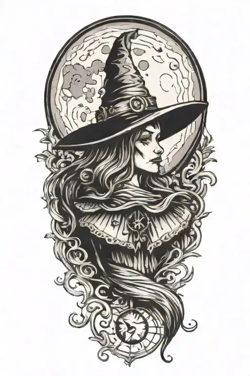 Witch Hat And Dot Work Moon