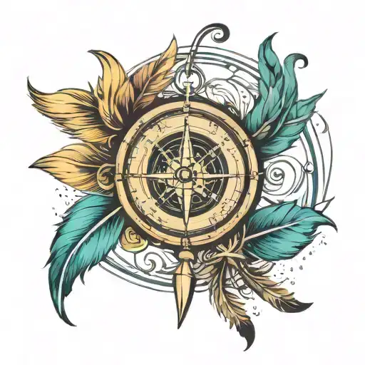 Compass As An Infinity Sign With Feathers And A Phoenix