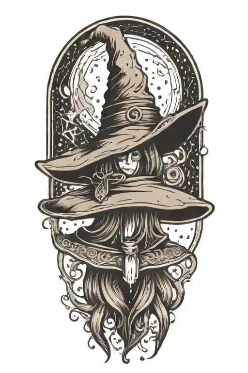 Witch Hat No Face And Dot Work Moon Merging Together