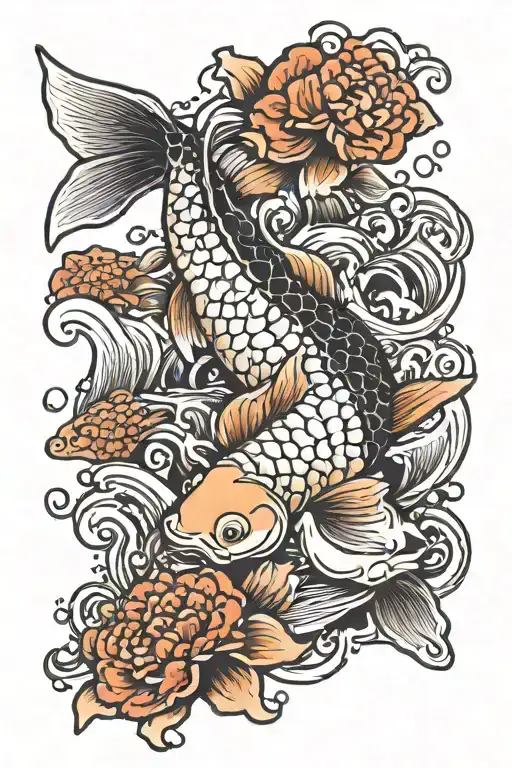 Koi Fish Swimming Upstream
