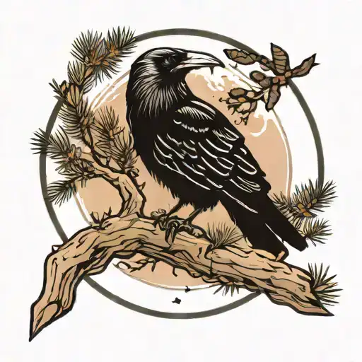 Raven Head With Moon Behind It With A Joshua Tree In Front Of The Moon