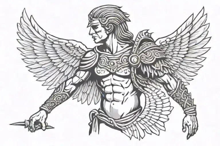 Side Profile Trojan Warrior On Chest With Wings Spanning Onto Arm