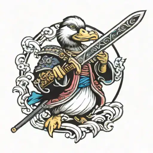 Duck Holding Samurai Sword