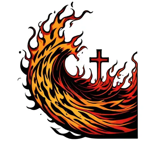 Waves And Flames With A Cross Intertwined