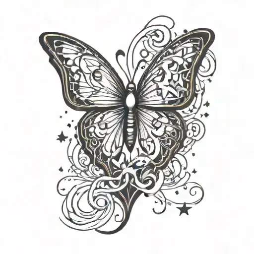 Mending Broken Heart Intertwined And Butterfly Surround With Stars