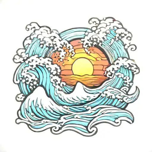 Sunset And Ocean Waves