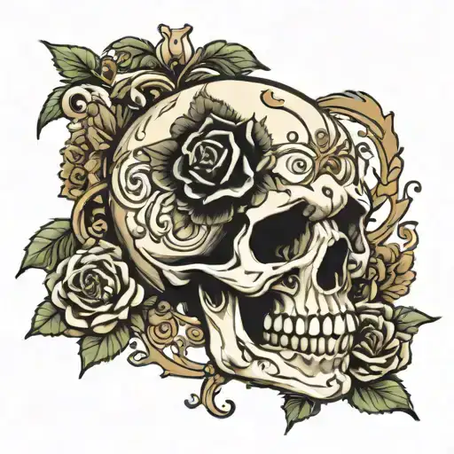 Skull With Black Rose