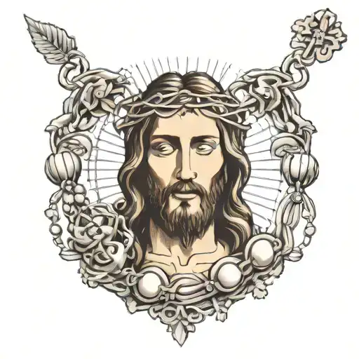 Jesus Face And Holy Rosary Wrapped Loosely