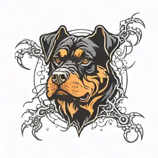 Intimidating Rottweiler Head With Lighting Storm Background Black