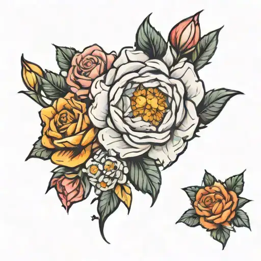 Rose With Daffodil And Aster Flower