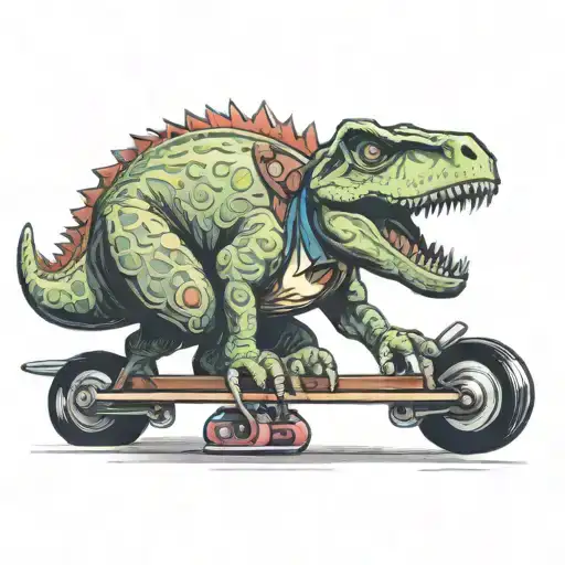 A Dinosaur With A Briefcase On A Skateboard
