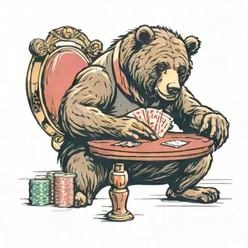 Bear Making A Bet On The Casino Chip Over A Man
