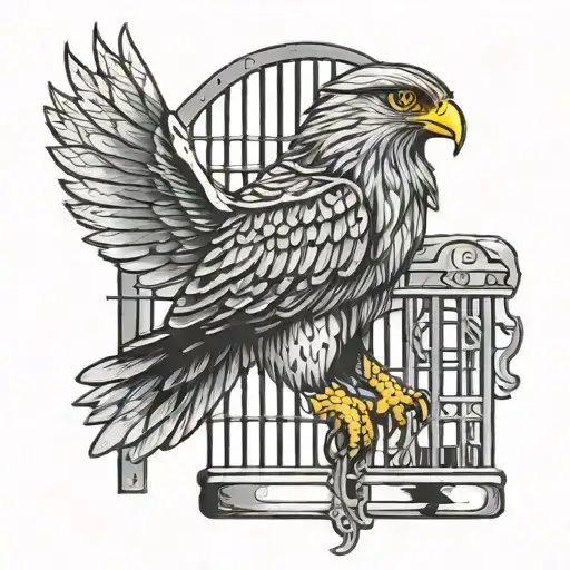 A Hawk Locked In A Jail Cell With Bars