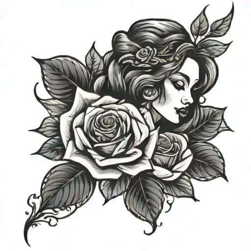 Rose Tattoo With A Girl Looking