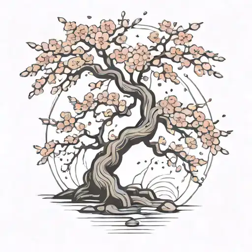 Wabi Sabi Cherry Blossom Tree With Petals Falling And Fix