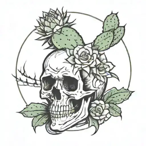 Skull With Cactus Growing From Top