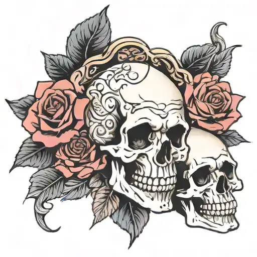 Skull And Roses Intertwined