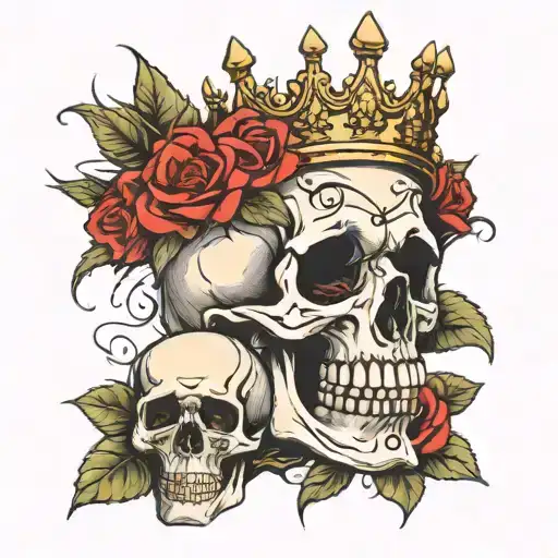 Skull And Roses With Crown