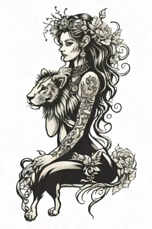 Lion Queen And Baby Aries With Fairies