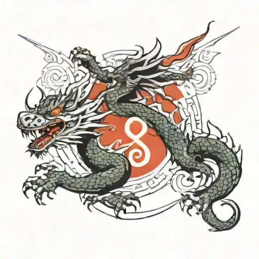 Dragon From Game Of Thrones With Japanese Temple And A Samurai