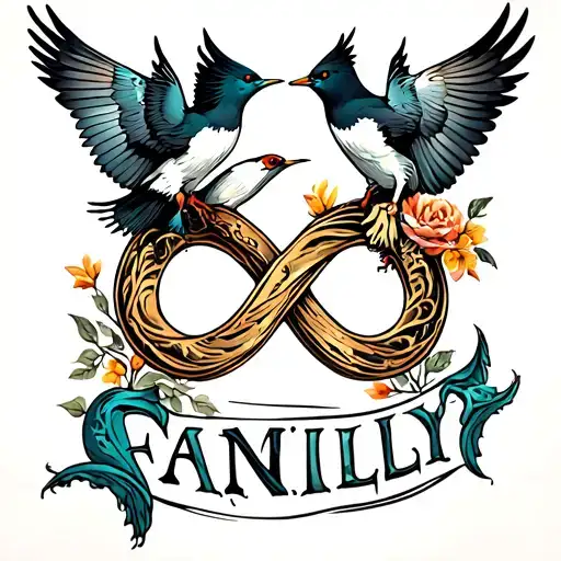 Infinity Sign With The Word Family And Birds Flying