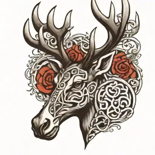 Black And White Celtic Stag Head