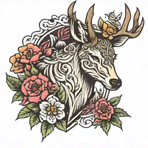 Deer And Wolf With Flower Blooming