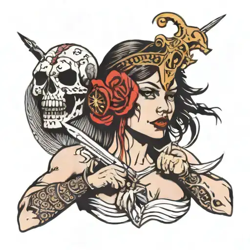 Warrior Woman Holding Severed Head