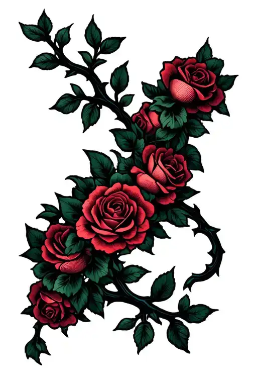 Long Tangled Thorny Vine With Small Roses