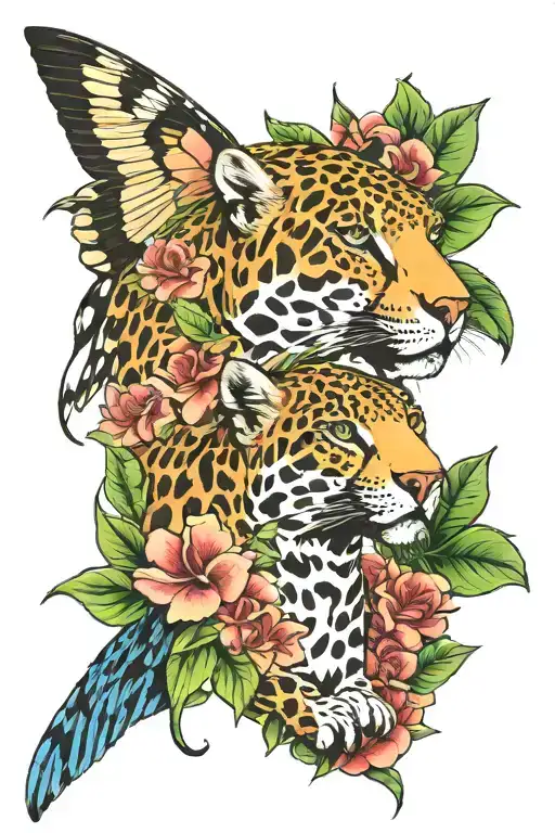 Jaguar And Hummingbird With Floral