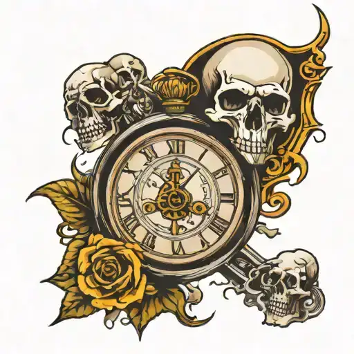Time Waits For No One With Clock And Skull
