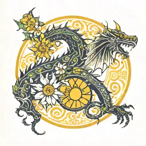 Biatir Dragon Baltic Tribal Flowers Sun And Moon