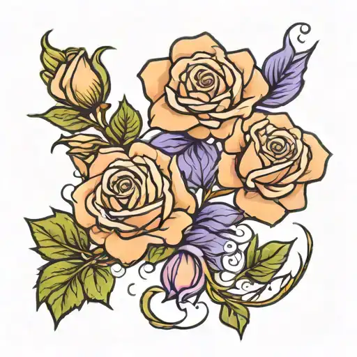Very Simple Tattoo Of A Rose And Violet Flower Intertwined