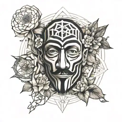Dali Mask From Money Heist Surrounded By The Flower Of Life Tattoo