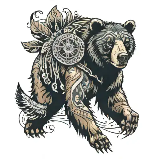 Indian With Bear In The Background