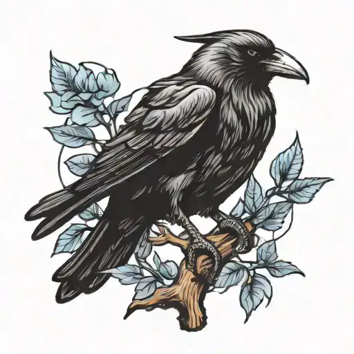 Draw A Raven Facing Me Perched On A Branch