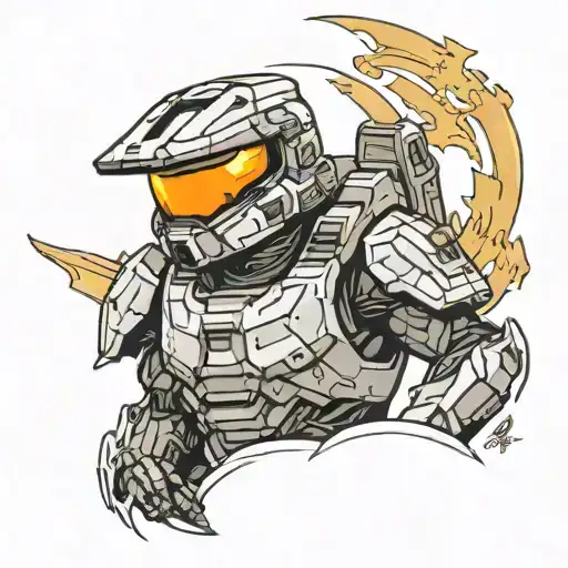 Master Chief Black And White Except Gold Visor