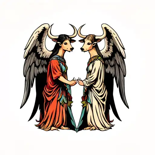 Angel And Ox Standing Backwards